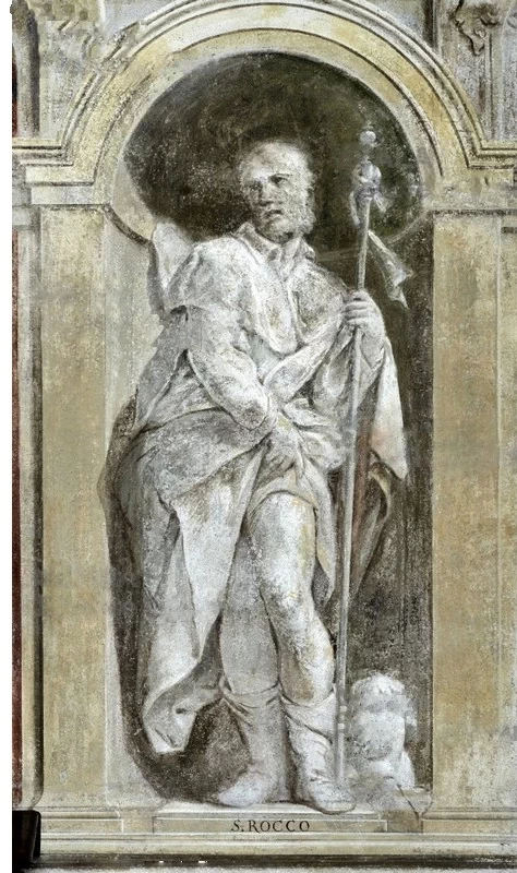 27-San Rocco - affresco nella cripta - Sante Cattaneo - XVIII secolo - Brescia, chiesa di San Giuseppe (2)